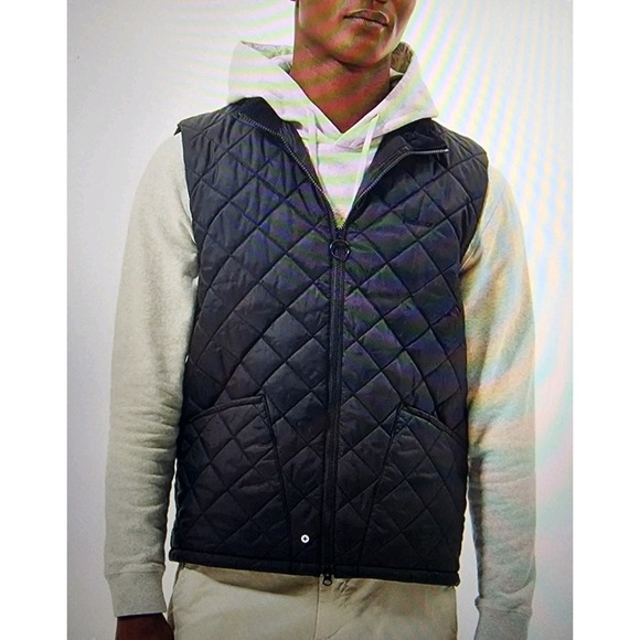 Barbour Monty Gilet Quilted Vest Mens XL Black Full Zip Embroidered Logo